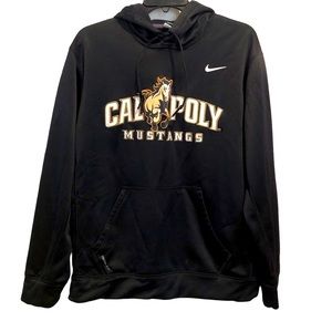 Sz L therma fit NIKE logo Cal Poly soccer LS fleece poly hoodie black